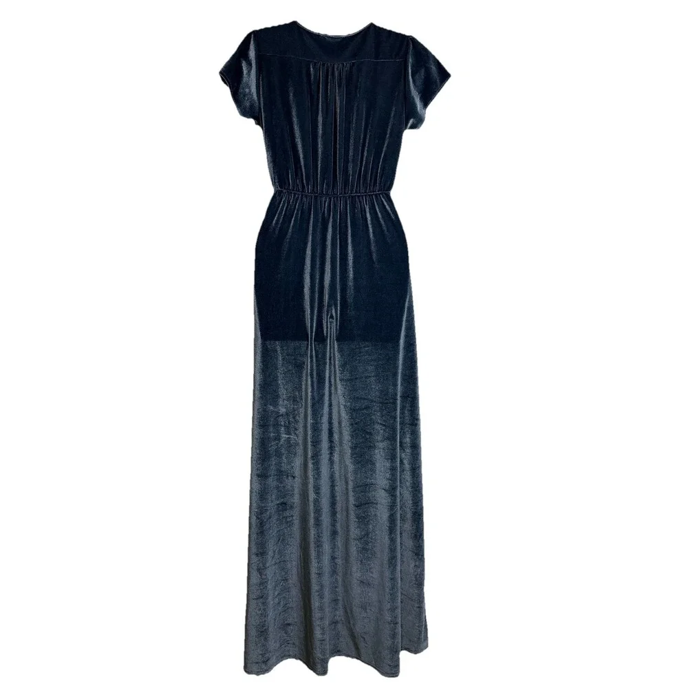 Baltic Born Faux Wrap Maxi Dress Blue Velvet Flutter Sleeve Empire‎ Waist S